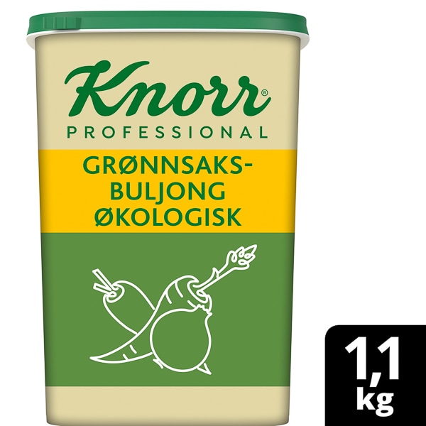 Knorr Økologisk Grønnsaksbuljong lavsalt, pulver 6 x 1,1 kg - Knorr Økologisk Grønnsaksbuljong med lite salt – for en ren, mild og rund smakbase som fremhever råvarenes naturlige smak.