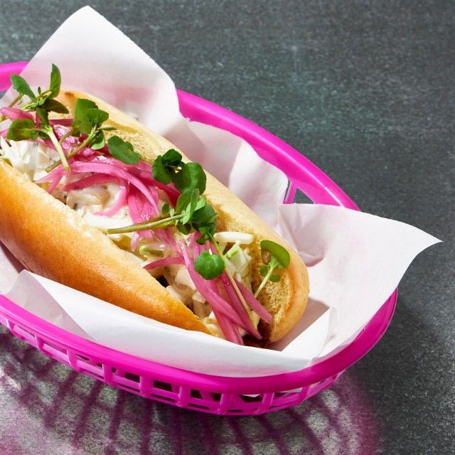 Braisert lammentrecôte hot dog