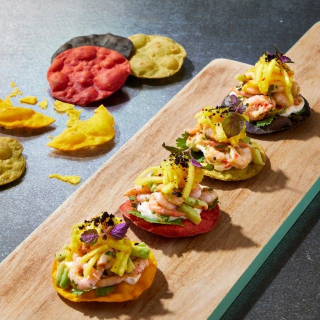 Mini Rekeceviche Tostada med Avokado og Lime Majones Mini Rekeceviche Tostada med Avokado og Lime Majones