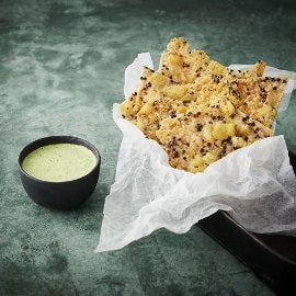 Parmesanbrød med poteter, linser og urter