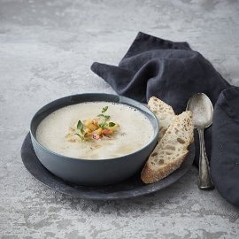 Sopp- & jordskokksuppe med smørstekte epler Sopp- & jordskokksuppe med smørstekte epler