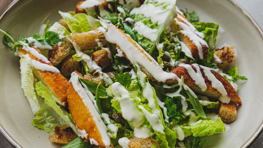Vegan Crispy NoChicken Caesarsalat – - Oppskrift