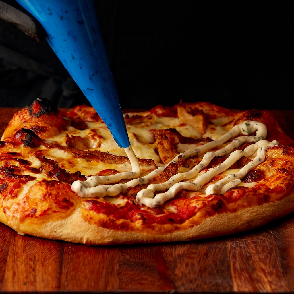 Spicy NoChicken Pizza med bearnaise Spicy NoChicken Pizza med bearnaise