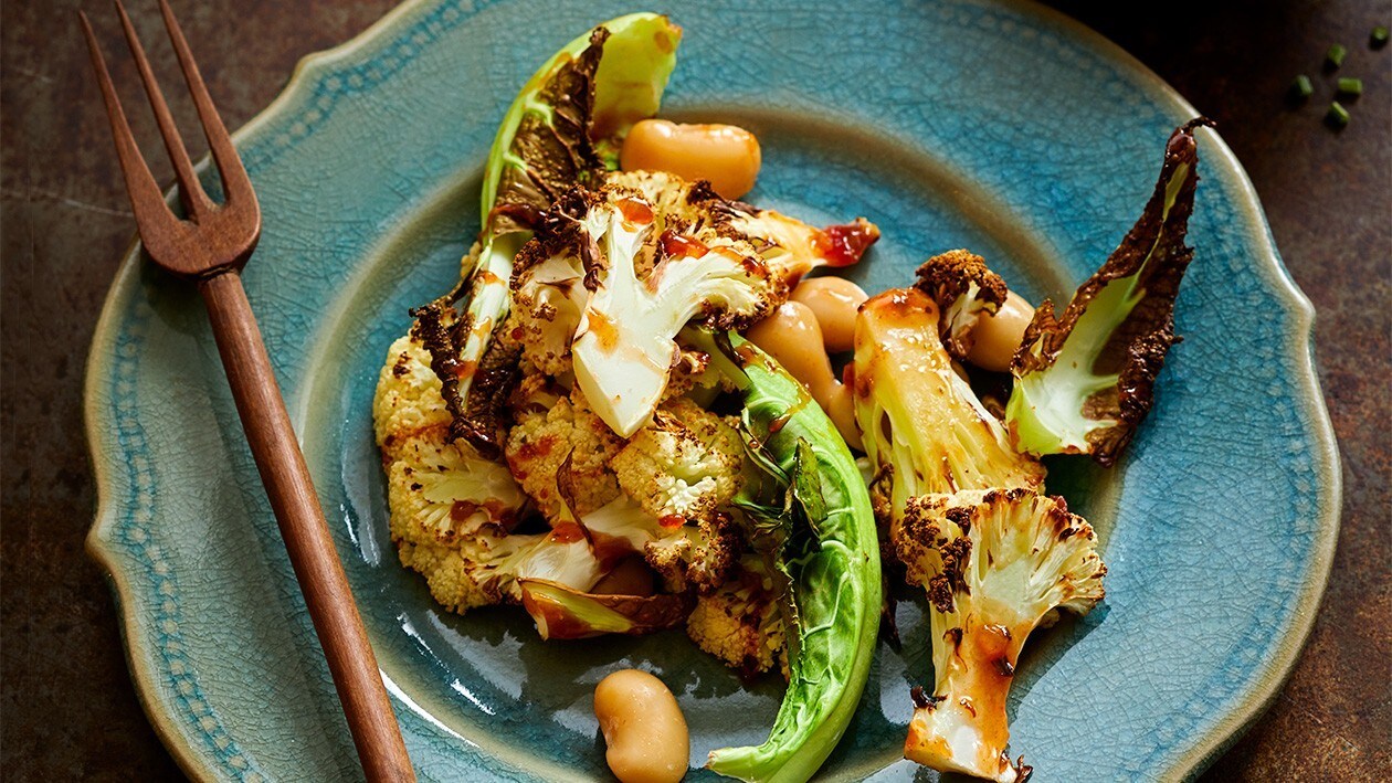 Stekt blomkål og sennepsdipp