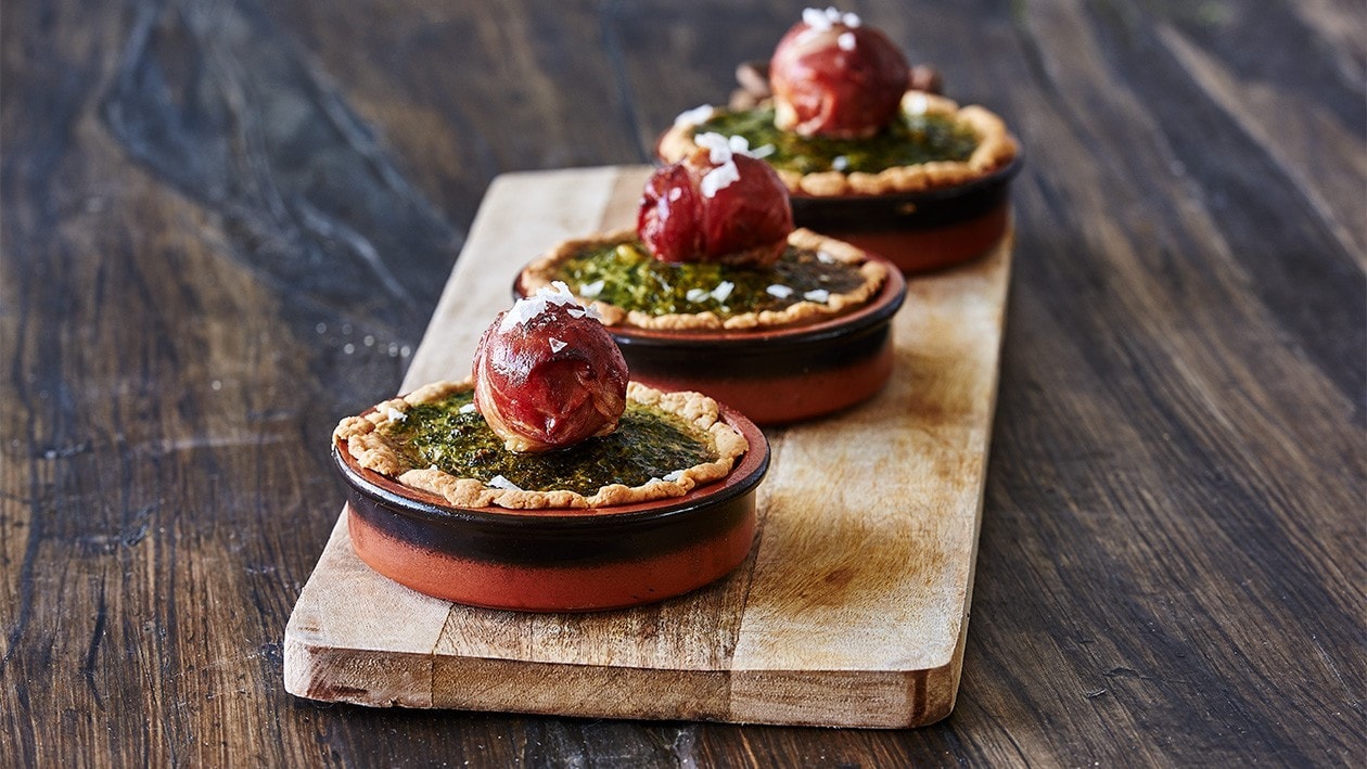 Terte med Schwarzwalder-skinke, poteter og spinat